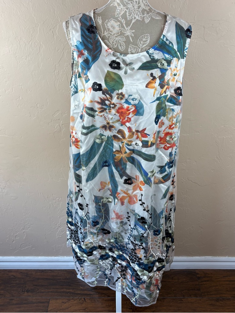 Catherine’s Sleeveless Floral Maxi Dress Mesh Overlay Embroidered Women 0x 14 16